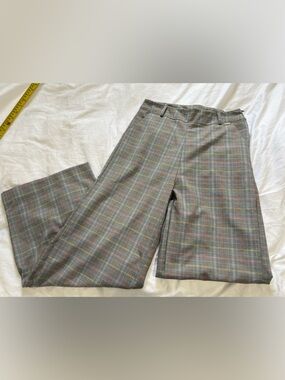 PDK Wide-Leg Plaid Trousers in Gray with Subtle Color Stripe Size 46